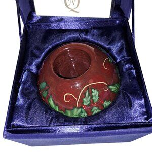 Pat Brubaker inside painted tea light candle holder holly plants berries